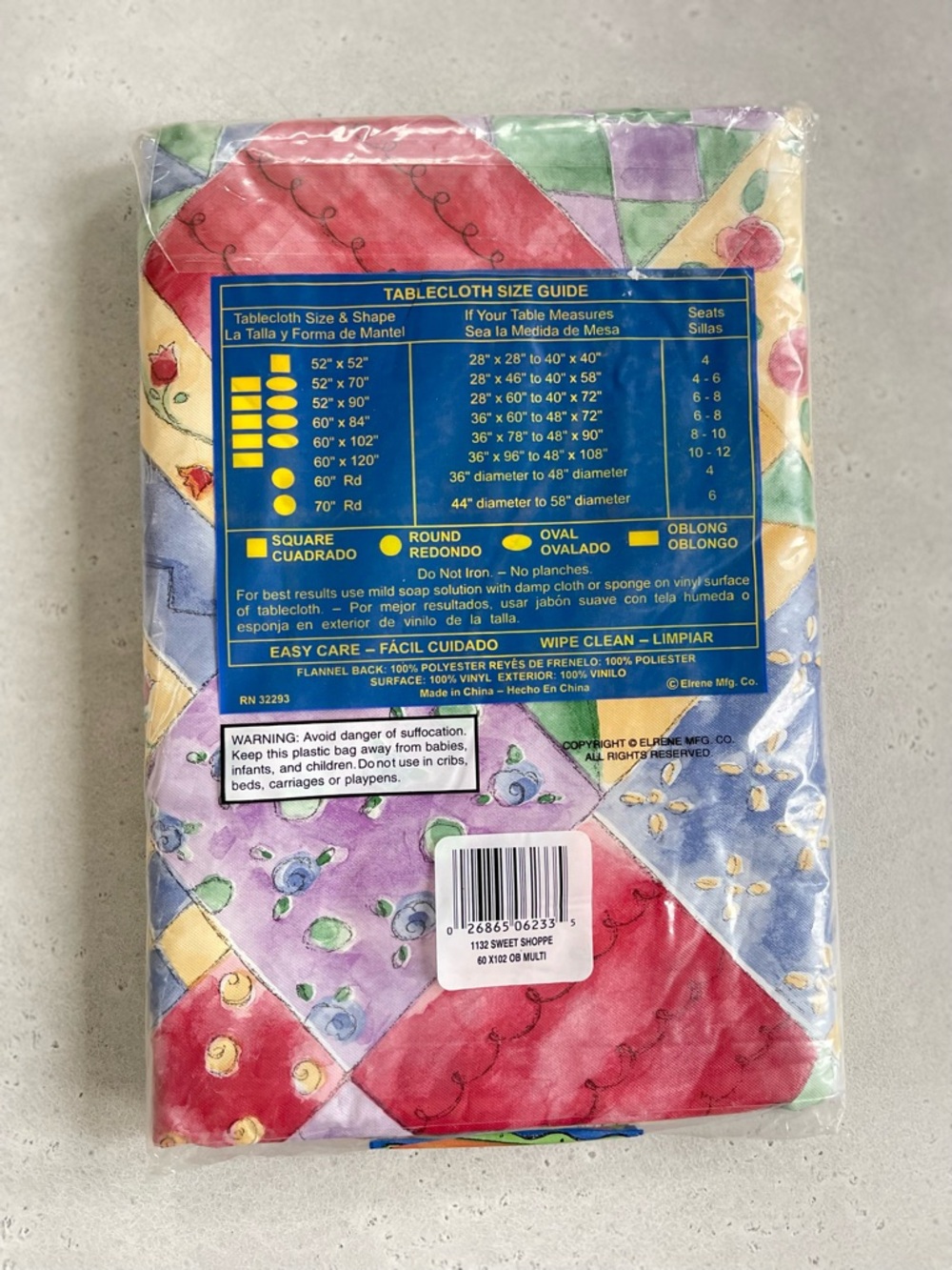 Vintage New Elrene Tablecloth Sue Zipkin Sweet Shoppe Vinyl Oblong Flannel Back - Picture 2 of 2